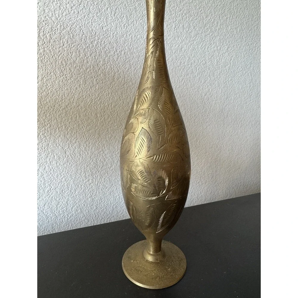 Vintage Inlaid Metal Table Flower Vase Home Decorative‎ Gold Color Copper India